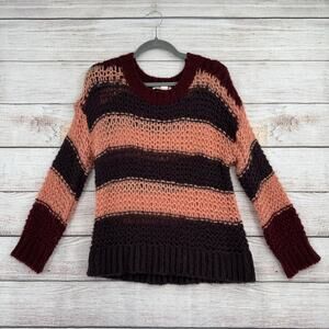 Lili's Closet Open Knit Striped Sweater Womens Small Pink Burgundy Gray